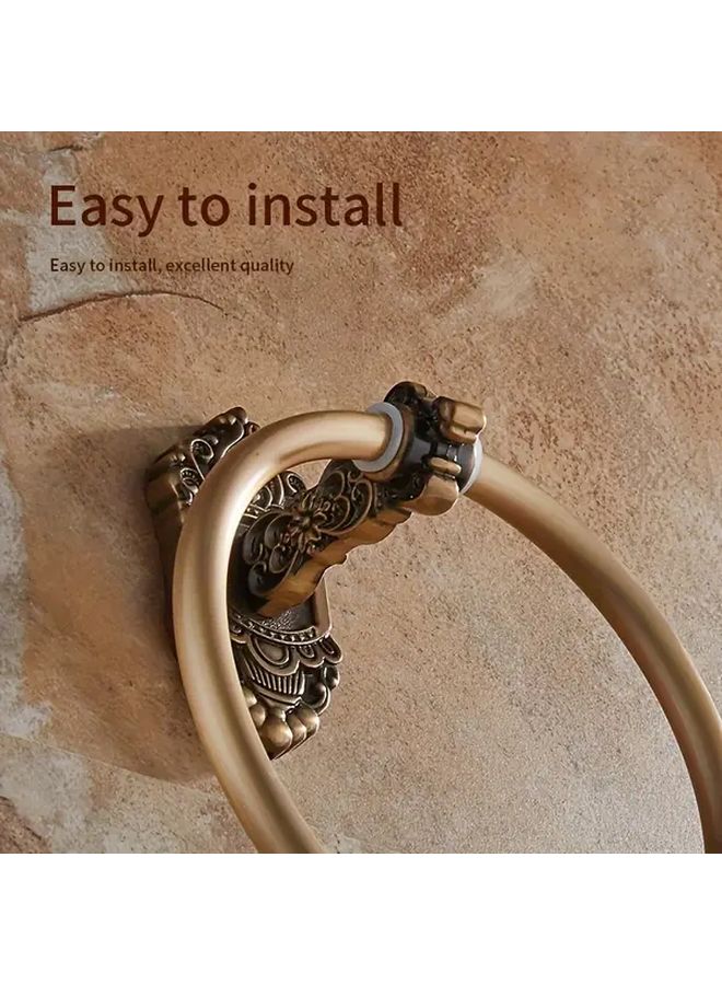 Carved Vintage Towel Ring Space Aluminum European Bathroom Round Ornate Rack - Image 4